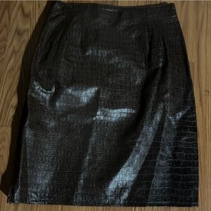 Vintage Cache Vakko Textured Croc Embossed Brown Midi Skirt Size 4 NWT Luxury